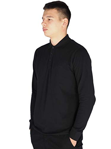 Pierre Cardin Hombre Polo Premium de Manga Larga Ajuste Clásico (2XL, Black)