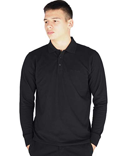 Pierre Cardin Hombre Polo Premium de Manga Larga Ajuste Clásico (2XL, Black)