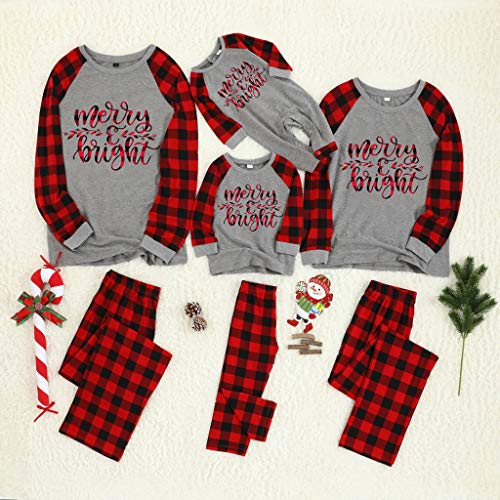 Pijama Navidad Familiar Mujer Hombre Niño Niña Bebé Invierno Conjunto Pantalones y Camiseta de Algodón Ropa de Dormir a Cuadros Pjs Romper Homewear Yvelands(Rojo,MXL)