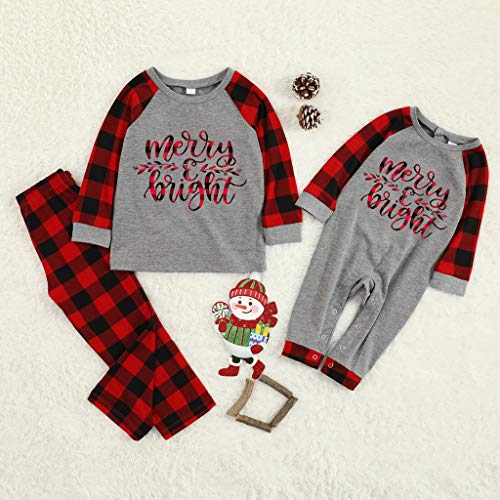 Pijama Navidad Familiar Mujer Hombre Niño Niña Bebé Invierno Conjunto Pantalones y Camiseta de Algodón Ropa de Dormir a Cuadros Pjs Romper Homewear Yvelands(Rojo,MXL)