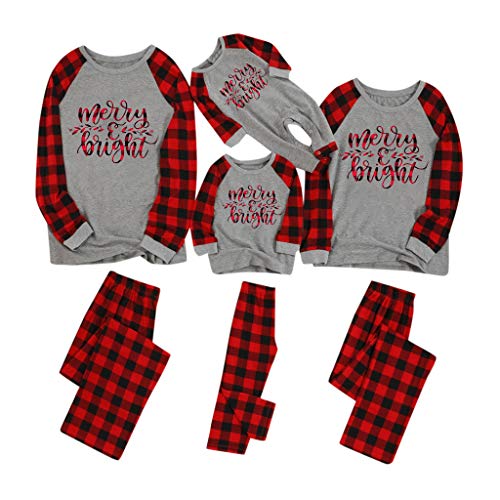 Pijama Navidad Familiar Mujer Hombre Niño Niña Bebé Invierno Conjunto Pantalones y Camiseta de Algodón Ropa de Dormir a Cuadros Pjs Romper Homewear Yvelands(Rojo,MXL)