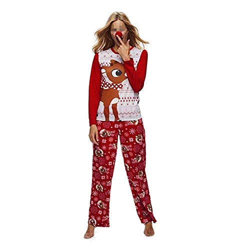 Pijamas Dos Piezas Familiares de Navidad, Conjuntos Navideños de Algodón para Mujeres Hombres Niño Bebé, Ropa para Dormir Otoño Invierno Sudadera Chándal Suéter de Navidad-Mujer