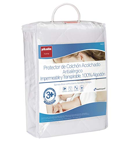 Pikolin Home - Cubre colchón acolchado, antialérgico (antiácaros, bacterias y moho), impermeable, 150x190/200cm-Cama 150 (Todas las medidas)