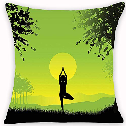 Pillow Case Cojín Cuadrado Print,Yoga, Meditando Señora bajo el cielo del atardecer en The Forest Serenity Balance Soul Nature Adecuado para Oficina, Familia, automóvil, cafetería, Tienda, 45x45cm Pillow Case Cojín Cuadrado Print,Yoga, Meditando Señora bajo el cielo del atardecer en The Forest Serenity Balance Soul Nature Adecuado para Oficina, Familia, automóvil, cafetería, Tienda, 45x45cm