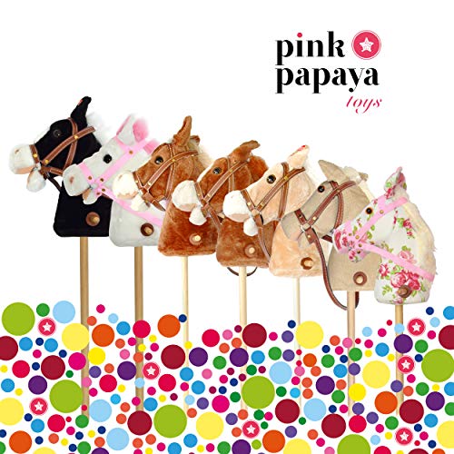 Pink Papaya Caballo de Juguete, Happy, Bonito Caballo de Peluche con Sonido: Relincho y Sonido de galopeo - Color: marrón con Melena Negro