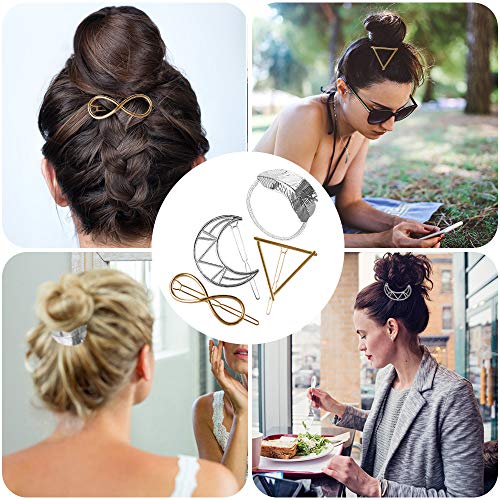 Pinzas para el Pelo de Metal, 12 piezas Horquillas para el Pelo Pinzas para el cabello de metal Vintage, Hoja, Pluma, Círculo, Triángulo, Infinito y Luna Pinza para el cabello para Mujeres y Chicas Pinzas para el Pelo de Metal, 12 piezas Horquillas para el Pelo Pinzas para el cabello de metal Vintage, Hoja, Pluma, Círculo, Triángulo, Infinito y Luna Pinza para el cabello para Mujeres y Chicas