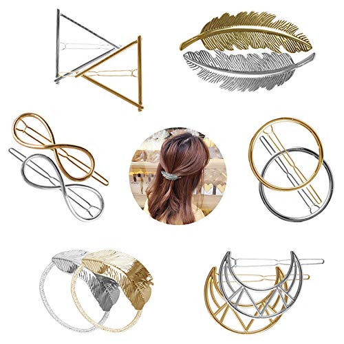 Pinzas para el Pelo de Metal, 12 piezas Horquillas para el Pelo Pinzas para el cabello de metal Vintage, Hoja, Pluma, Círculo, Triángulo, Infinito y Luna Pinza para el cabello para Mujeres y Chicas Pinzas para el Pelo de Metal, 12 piezas Horquillas para el Pelo Pinzas para el cabello de metal Vintage, Hoja, Pluma, Círculo, Triángulo, Infinito y Luna Pinza para el cabello para Mujeres y Chicas