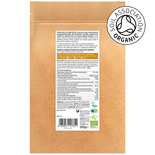 Pipkin Semillas Peladas de Cáñamo 100% Orgánicas, No-GMO, Peladas, 500g Pipkin Semillas Peladas de Cáñamo 100% Orgánicas, No-GMO, Peladas, 500g