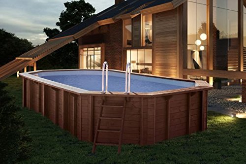 Piscina de jardín Sea Breeze para empotrar en suelo o para colocar sobre superficies, de madera, alargada, 6,07 x 3,96 x 131 m, con bomba, escalera y skimmer