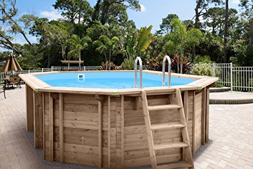 Piscina de jardín Sea Breeze para empotrar en suelo o para colocar sobre superficies, de madera, alargada, 6,07 x 3,96 x 131 m, con bomba, escalera y skimmer