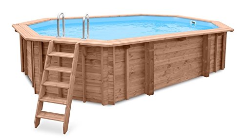 Piscina de jardín Sea Breeze para empotrar en suelo o para colocar sobre superficies, de madera, alargada, 6,07 x 3,96 x 131 m, con bomba, escalera y skimmer