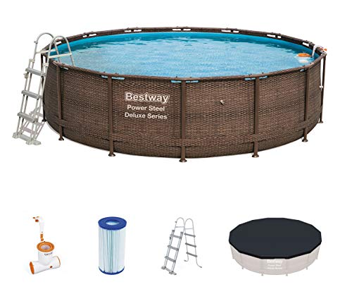 Piscina Desmontable Tubular Bestway Power Steel Diseño Rattan 427x107 cm Depuradora de cartucho de 2.574 litros/hora