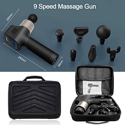 Pistola de Masaje Muscular, 2NLF Masajeador de Músculos de Tejido Percusión Profundo con 9 Niveles Ajustables Personal de Mano Massage Gun 6 Cabezas de Masaje y Pantalla LED