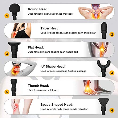 Pistola de Masaje Muscular, ALDOM Masajeador de Músculos de Tejido Profundo con 30 Niveles Ajustables, Massage Gun portátil 6 Cabezales de Masaje y Pantalla LCD Silenciosos para Relajación Fatiga