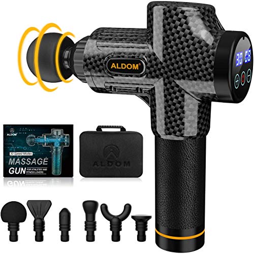 Pistola de Masaje Muscular, ALDOM Masajeador de Músculos de Tejido Profundo con 30 Niveles Ajustables, Massage Gun portátil 6 Cabezales de Masaje y Pantalla LCD Silenciosos para Relajación Fatiga Pistola de Masaje Muscular, ALDOM Masajeador de Músculos de Tejido Profundo con 30 Niveles Ajustables, Massage Gun portátil 6 Cabezales de Masaje y Pantalla LCD Silenciosos para Relajación Fatiga