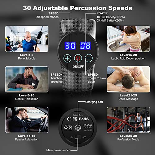 Pistola de Masaje Muscular Eléctrica con 30 Velocidades, 6 Cabezales de Masaje, Pantalla LCD Táctil, Pistola de Masaje (Negro Carbón) Pistola de Masaje Muscular Eléctrica con 30 Velocidades, 6 Cabezales de Masaje, Pantalla LCD Táctil, Pistola de Masaje (Negro Carbón)