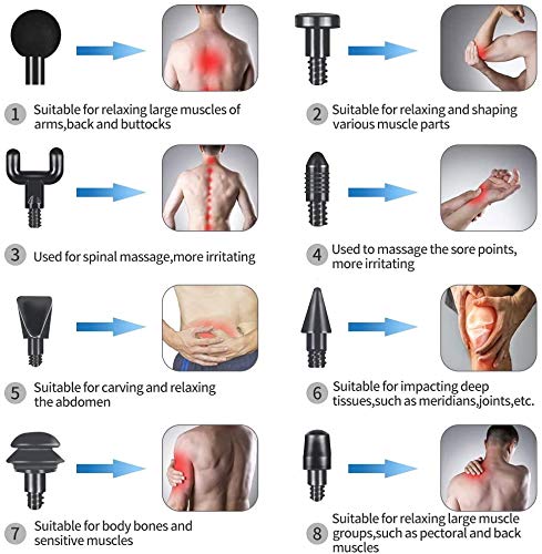 Pistola de Masaje, Pistola Masajeadora Muscular de Percusión Ultra Silencioso con 22 Niveles Ajustables Masajeadora 8 Cabezales de Masaje y Pantalla LCD para Relajación Recuperación Fatiga