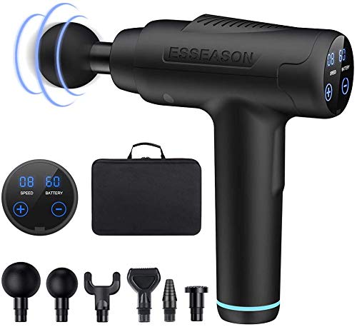 Pistola Masaje Profesional- ESSEASON Masajeador con 30 Niveles Ajustables Pistola Masajeadora Muscular 6 Cabezas de Masaje, Ultra Silencioso, Pantalla LCD, Aliviar el dolor de hombro y pierna Pistola Masaje Profesional- ESSEASON Masajeador con 30 Niveles Ajustables Pistola Masajeadora Muscular 6 Cabezas de Masaje, Ultra Silencioso, Pantalla LCD, Aliviar el dolor de hombro y pierna