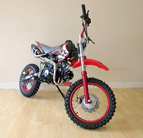 Pit Bike 125CC 14/12 SKULL/Dirt Bike con motor de 4 tiempos y arranque eléctrico. Mini moto de cross para adulto o niños de edad avanzada.