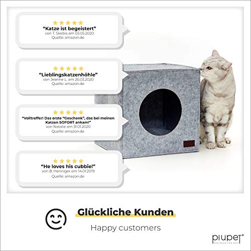 PiuPet® Cama de Gato Incl. cojín, Casa de Gato Adecuada para IKEA® Kallax & Expedit | Cueva Comoda en Gris, óptica de Fieltro, Diseño Elegante y Moderno PiuPet® Cama de Gato Incl. cojín, Casa de Gato Adecuada para IKEA® Kallax & Expedit | Cueva Comoda en Gris, óptica de Fieltro, Diseño Elegante y Moderno