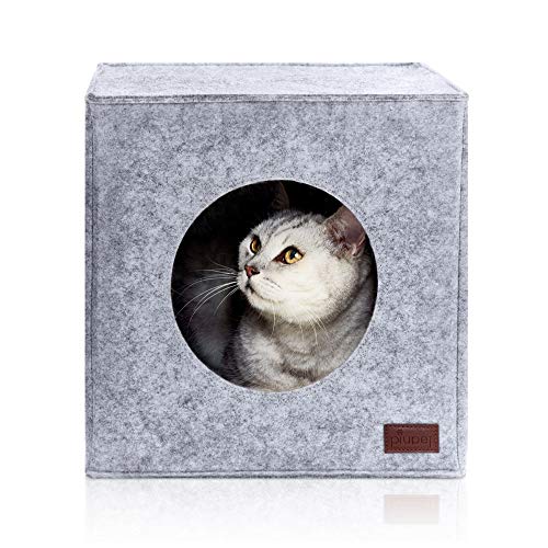 PiuPet® Cama de Gato Incl. cojín, Casa de Gato Adecuada para IKEA® Kallax & Expedit | Cueva Comoda en Gris, óptica de Fieltro, Diseño Elegante y Moderno