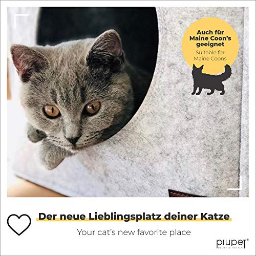 PiuPet® Cama de Gato Incl. cojín, Casa de Gato Adecuada para IKEA® Kallax & Expedit | Cueva Comoda en Gris, óptica de Fieltro, Diseño Elegante y Moderno