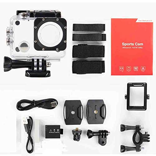 Piwoka Cámara Deportiva HD1080P Impermeable 30M acción cámara submarina Pantalla 2" LCD Gran Angular con Multi Accesorios para Deportes, Buceo, Coche, Moto, Bicicleta etc. (Azule)