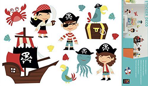 Plage Decoración Mural Adhesiva con Diseño Piratas, Vinilo, Multicolor, 48x68 cm