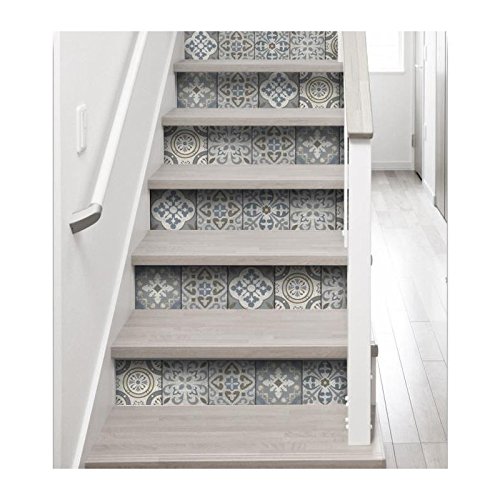 Plage Vinilos para Escaleras-Azulejos Antiguos Borgatella, Azul, 19x3x100 cm, 3 Unidades