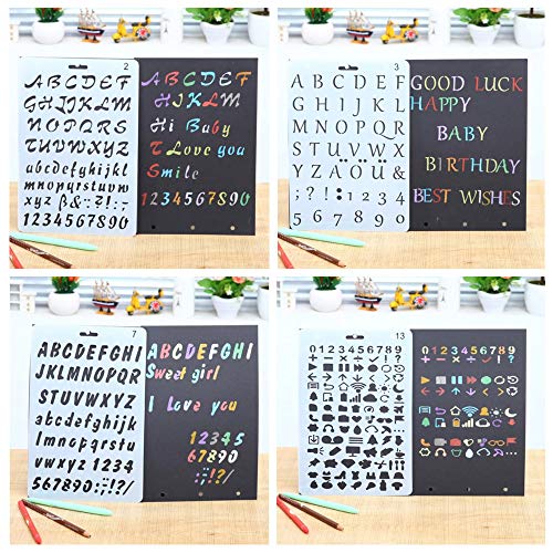Plantillas de letras para pintar,juego de 8 plantillas de letras y figuras impresas para álbumes de recortes, pintura, dibujo, manualidades, flexibles, reutilizables Plantillas de letras para pintar,juego de 8 plantillas de letras y figuras impresas para álbumes de recortes, pintura, dibujo, manualidades, flexibles, reutilizables