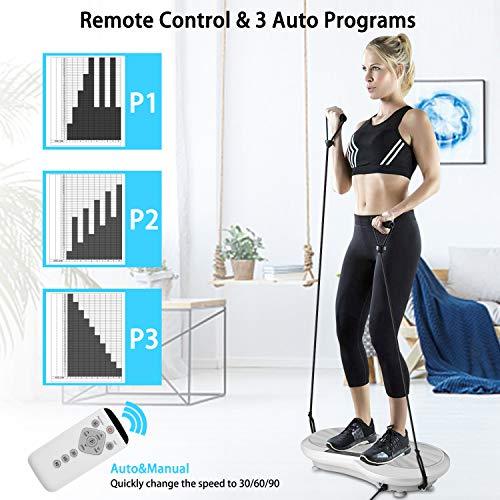 Plataforma vibratoria Caroma 3D con superficie extremadamente grande | 99 niveles 3 programas de entrenamiento | Mando a distancia avanzado para moldear y perder peso en casa (gris)