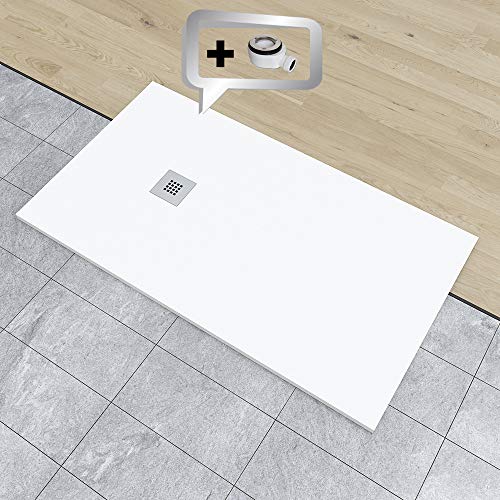 PLATO DE DUCHA DE RESINA PIZARRA CARGA MINERALES GEL COAT 70x120 cm Blanco RAL 9003