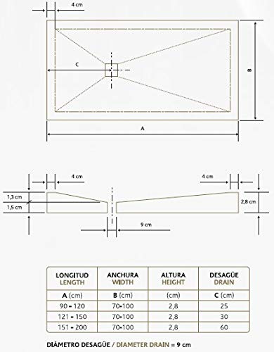 Plato de Ducha Resina Sintextone Mod. Pacifico 90 cm Ancho (90x90, Blanco Ral 9003)