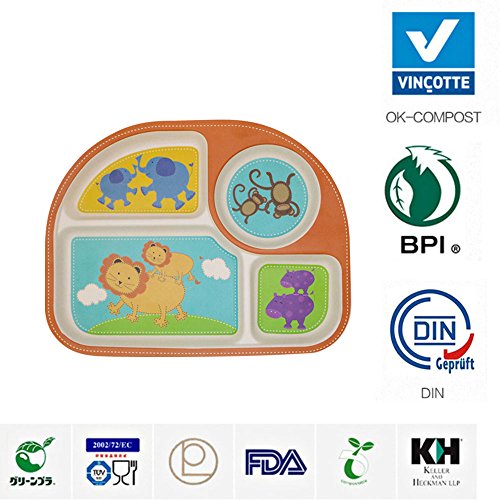 Plato Para Bebé,2 Platos Compartimentos Niño Y Bebé Alimentación Cuberteria Infantiles Bambu Vajilla Infantil ,Degradables Bambu Materiales, Libre De BPA,No Aptos Para Microondas