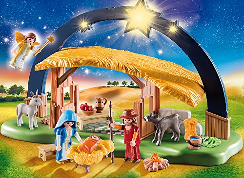 PLAYMOBIL Christmas Belén con Luz y patas plegables, A partir de 4 años (9494)