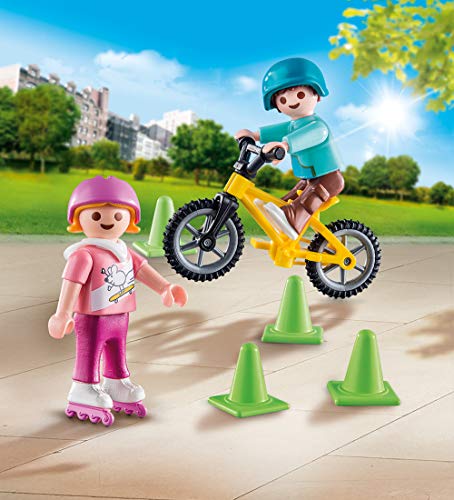 PLAYMOBIL- Special Plus Especial Niños Bici y Patines, Color carbón (70061)