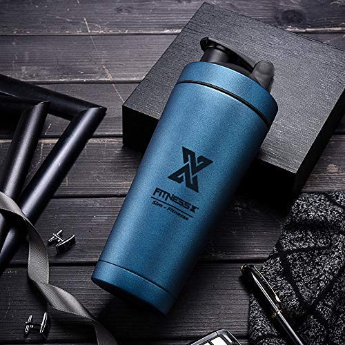 PLC020 Coctelera de proteínas de acero inoxidable de 700 ml, para deporte, fitness, proteínas, batidor de proteínas, vaso con bola (doble pared azul) PLC020 Coctelera de proteínas de acero inoxidable de 700 ml, para deporte, fitness, proteínas, batidor de proteínas, vaso con bola (doble pared azul)