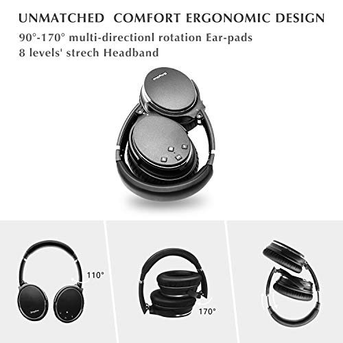 Plegable Auriculares Inalámbricos con Cancelación de Ruido Bluetooth 5.0,Srhythm NC35 ANC Over-Ear con Tipo-C Carga Rápida CVC8.0 Mic,Llamada de Voz,Mega Bass,40+ Horas de Tiempo de Juego