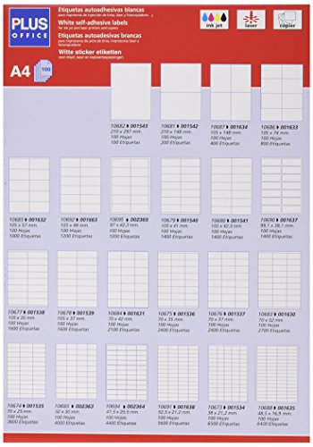 Plus Office 10677 - Etiquetas autoadhesivas de cantos rectos, 1600 eti/caja, 105 x 35 mm, blanco Plus Office 10677 - Etiquetas autoadhesivas de cantos rectos, 1600 eti/caja, 105 x 35 mm, blanco