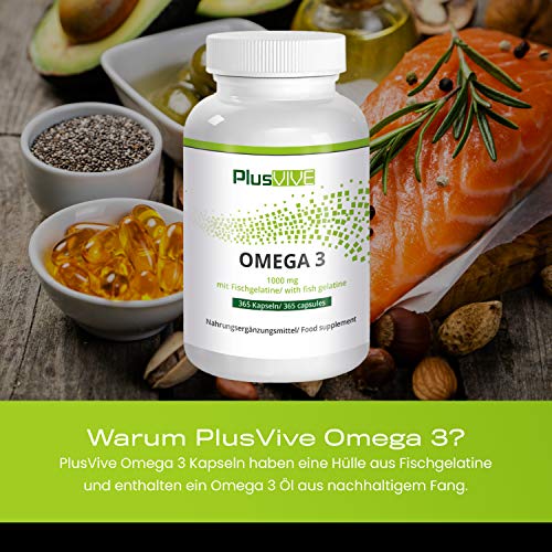 Plusvive - 365 cápsulas de omega 3 con recubrimiento de gelatina de pescado (1000 mg) Plusvive - 365 cápsulas de omega 3 con recubrimiento de gelatina de pescado (1000 mg)