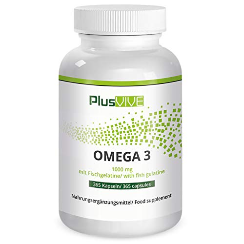 Plusvive - 365 cápsulas de omega 3 con recubrimiento de gelatina de pescado (1000 mg) Plusvive - 365 cápsulas de omega 3 con recubrimiento de gelatina de pescado (1000 mg)