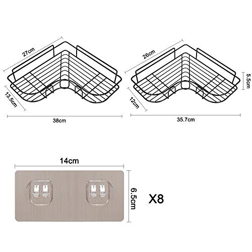 PNNP Estanteria Baño Sin Taladro, Estante Ducha Eaquina, Estanteria Metalica Baño Acero Inoxidable, Adhesive, Colgante para Pared Accesorios Bano para Jabón, Champú, Secador De Pelo, 2 Piezas Negro