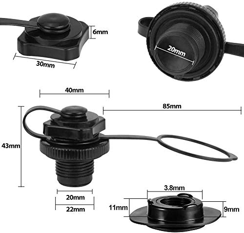 POFET - 5 tapones inflables de aire en espiral para barco o boston de repuesto para inflado de una sola dirección, válvula Boston de goma para colchonetas de barco o piscina, color negro