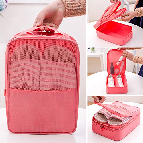 POHOVE Bolsas para Zapatos de Viaje con Bolsillo de Malla de 3 Compartimentos, Organizador Plegable Impermeable para Zapatos, Bolsa de Nailon de Doble Capa para clasificar el hogar con asa Superior