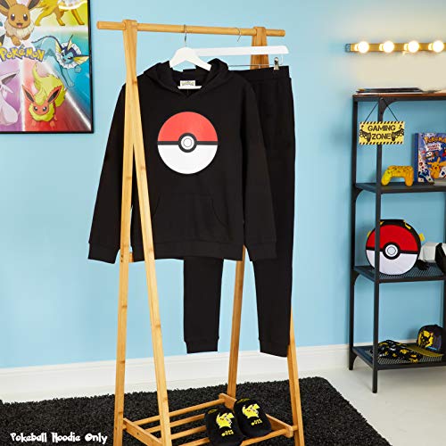 Pokèmon Sudadera Niño con Capucha, Sudadera Negra Diseño Pokeball, Sudaderas Niño Algodon 100%, Regalos para Niños y Adolescentes Edad 4-15 Años (Negro, 15 Años)