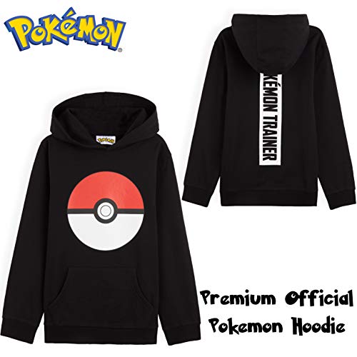 Pokèmon Sudadera Niño con Capucha, Sudadera Negra Diseño Pokeball, Sudaderas Niño Algodon 100%, Regalos para Niños y Adolescentes Edad 4-15 Años (Negro, 15 Años)