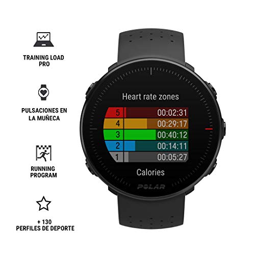 Polar Vantage M -Reloj con GPS y Frecuencia Cardíaca - Multideporte y programas de running - Resistente al agua, ligero- Negro Talla S