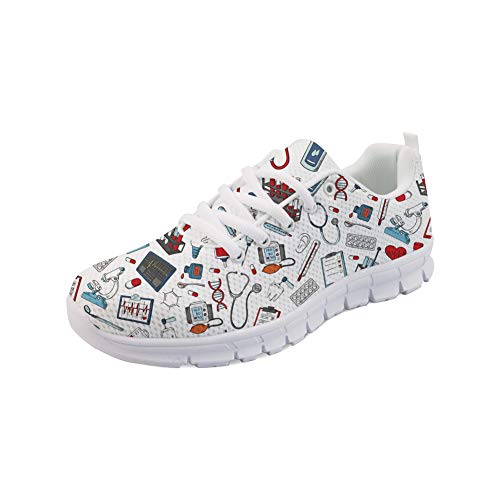 POLERO Nurse - Zapatillas de Mujer para Enfermera, Ligeras, para Correr, Caminar, Malla, Planas, para Tenis, para Mujer, Deportes, Apartamentos, 38 EU, Blanco