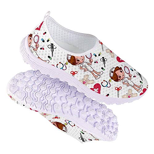 POLERO Zapatillas sin Cordones con Estampado de Enfermera para Mujer Zapatillas de Caminar Planas de Malla Transpirable Casual Zapatos de Trabajo livianos Senderismo Trotar, Blanco, Talla 39 POLERO Zapatillas sin Cordones con Estampado de Enfermera para Mujer Zapatillas de Caminar Planas de Malla Transpirable Casual Zapatos de Trabajo livianos Senderismo Trotar, Blanco, Talla 39