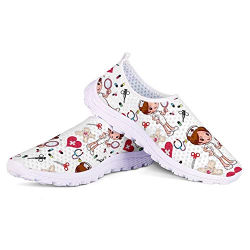 POLERO Zapatillas sin Cordones con Estampado de Enfermera para Mujer Zapatillas de Caminar Planas de Malla Transpirable Casual Zapatos de Trabajo livianos Senderismo Trotar, Blanco, Talla 39 POLERO Zapatillas sin Cordones con Estampado de Enfermera para Mujer Zapatillas de Caminar Planas de Malla Transpirable Casual Zapatos de Trabajo livianos Senderismo Trotar, Blanco, Talla 39